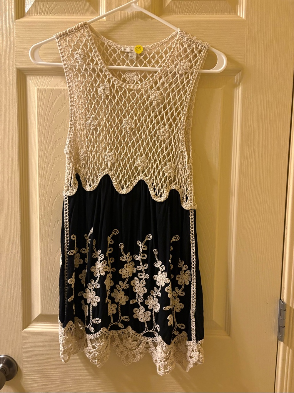 Est. 1946 Boho Crochet Lace Tank Dress - Black & Cream